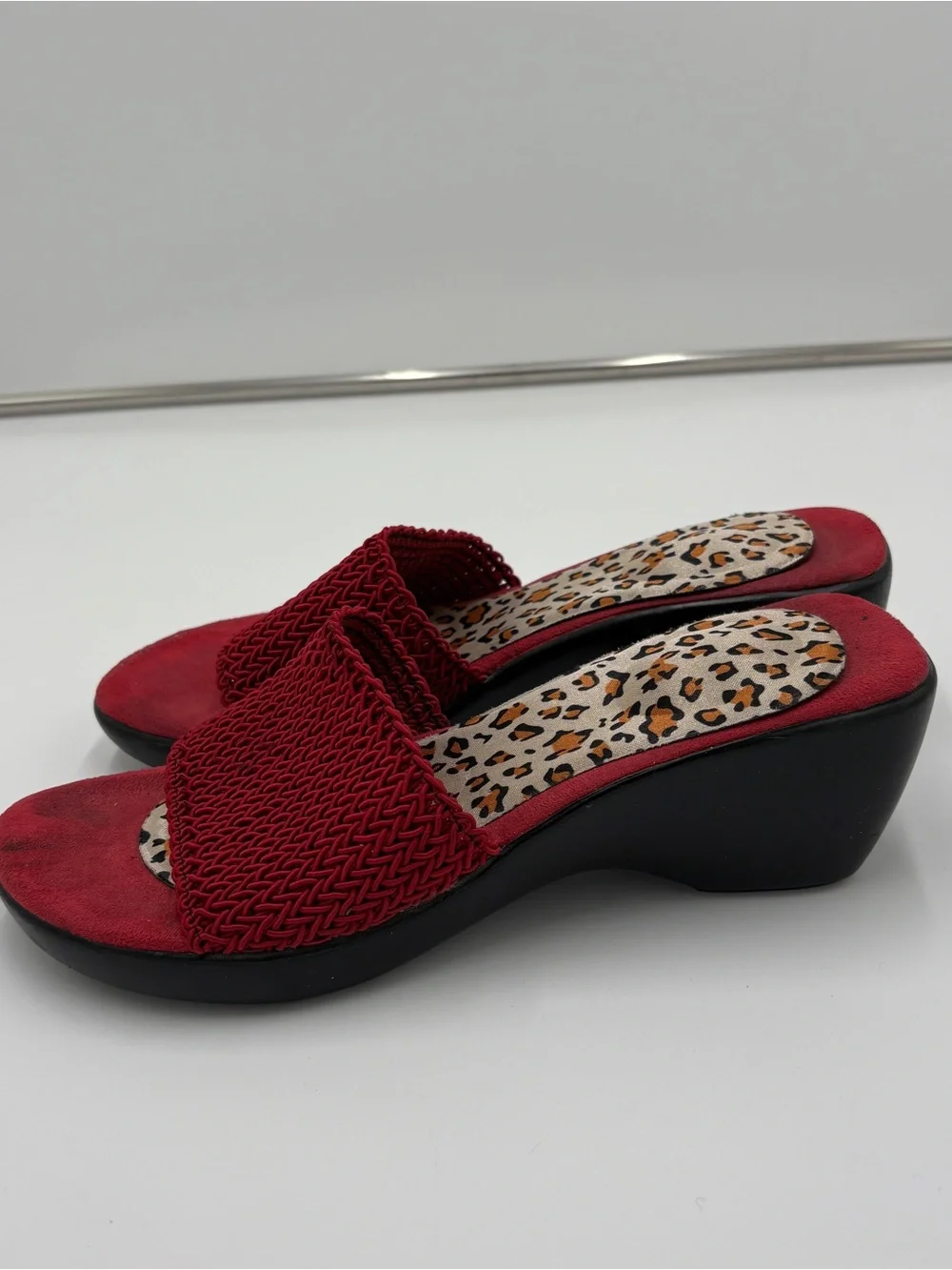 Vintage Y2K 90s Red Black Wedge Block Heel Mule Sandals Slides Women’s Size 8